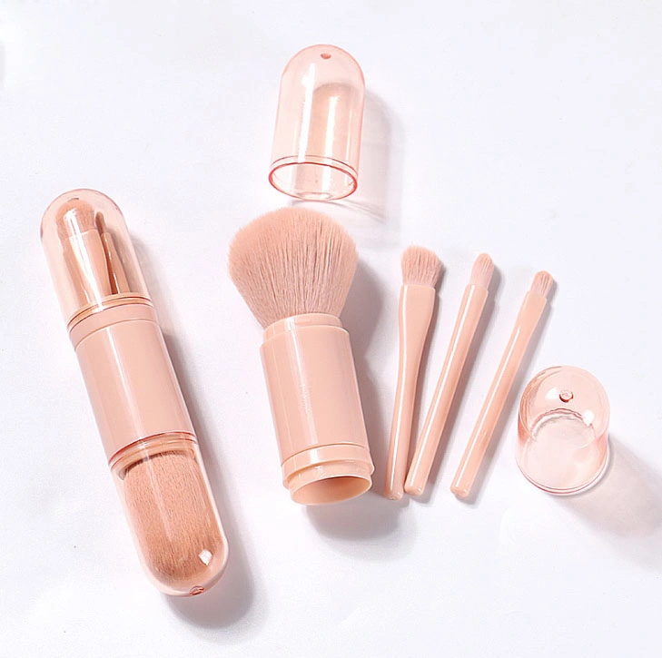 New Style Double Side Makeup Brushes Retractable 4 in 1 Mini Pink Makeup Brush Set for Travel