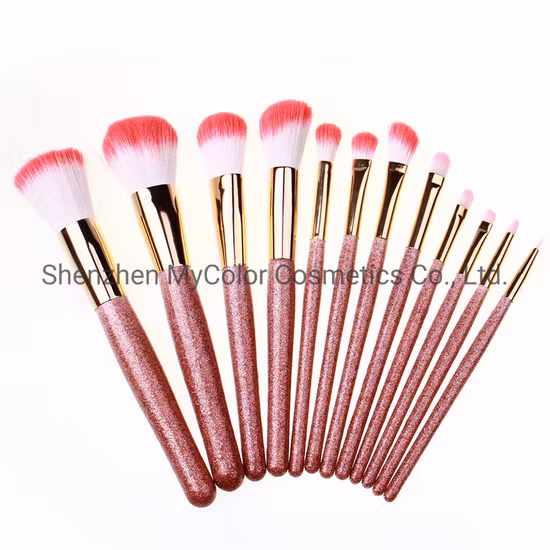 Luxury Glitter Makeup Brushes 12PCS Synthetic Hair Powder Blending Kabuki Eyeshadow Cosmetic Brush Set