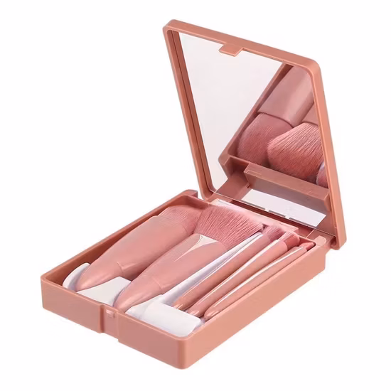 Conjunto completo de viagem portátil com espelho sombra de olho em pó blush ferramentas corretivo de maquiagem 5 pincéis de maquiagem
